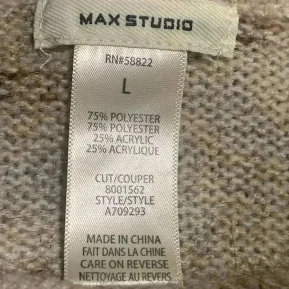 Max Studio Melange Long Sleeve Drop Shoulder Side-slit Cream/Oatmeal Sweater L - Picture 3 of 7